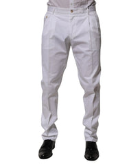 Dolce & Gabbana White Cotton Dress Slim Formal Trouser Pants - IT58 | XXL - Trousers