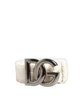 Dolce & Gabbana White Cotton Fleece DG Logo Metal Buckle Belt - 90 cm / 36 Inches