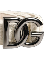 Dolce & Gabbana White Cotton Fleece DG Logo Metal Buckle Belt - 90 cm / 36 Inches