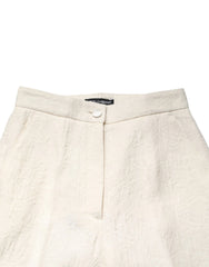 Dolce & Gabbana White Cotton Floral Brocade Dress Pants - IT38 | XS