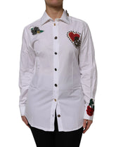 Dolce & Gabbana White Cotton Floral Embellished Shirt Top - IT40|S - Shirts