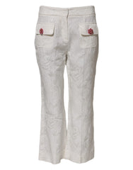 Dolce & Gabbana White Cotton Floral Jacquard Pants - IT38 | XS - Trousers