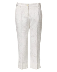 Dolce & Gabbana White Cotton Floral Jacquard Pants - IT40|S - Trousers