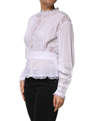 Dolce & Gabbana White Cotton Floral Lace Long Sleeves Top - IT44 | L - Blouses