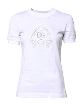 Dolce & Gabbana White Cotton Floral Logo Crew Neck T-shirt - IT36|XXS - T-Shirts