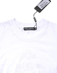 Dolce & Gabbana White Cotton Floral Logo Crew Neck T-shirt - IT36|XXS - T-Shirts