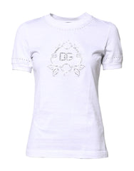 Dolce & Gabbana White Cotton Floral Logo Crew Neck T-shirt - IT36|XXS - T-Shirts