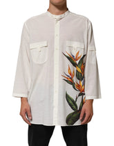 Dolce & Gabbana White Cotton Floral Print Button Down Shirt - IT44 | 3XL