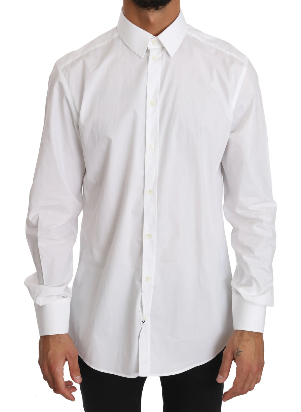 Dolce & Gabbana White Cotton GOLD Dress Shirt - 37 - Shirts