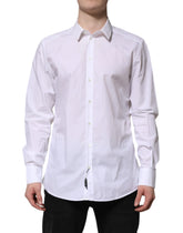 Dolce & Gabbana White Cotton GOLD Long Sleeves Dress Shirt - IT43 | 2XL - Shirts