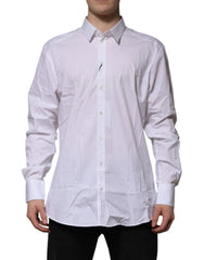 Dolce & Gabbana White Cotton GOLD Long Sleeves Dress Shirt - IT43 | 2XL - Shirts