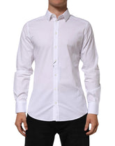 Dolce & Gabbana White Cotton GOLD Long Sleeves Formal Men Shirt - Shirts