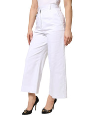Dolce & Gabbana White Cotton High Waist WideLeg Cropped Pants - IT38 | XS