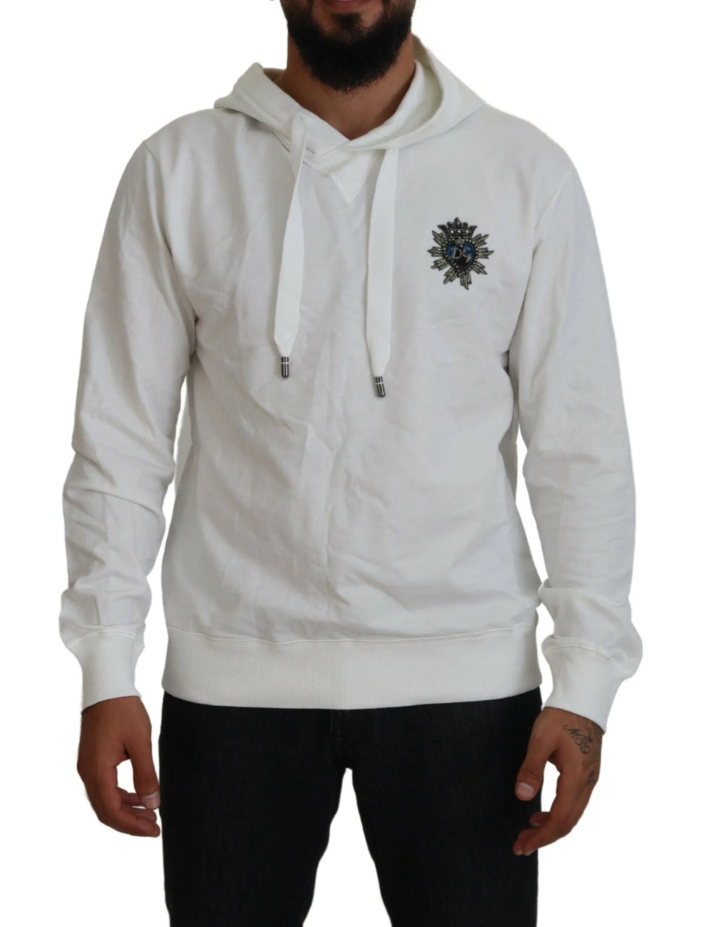 Dolce & Gabbana White Cotton Hooded Sweatshirt Logo Sweater - IT48 | M - Hoodies