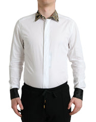 Dolce & Gabbana White Cotton Jacquard Formal GOLD Dress Shirt - IT38 | XS - Shirts