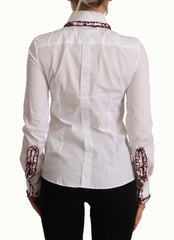 Dolce & Gabbana White Cotton Lace Long Sleeves Ruffle Collar Top Shirt - IT36 | XS - Shirts
