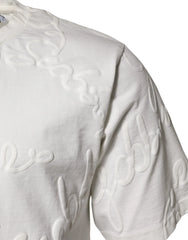Dolce & Gabbana White Cotton Logo Embossed Crew Neck T-shirt - T-Shirts