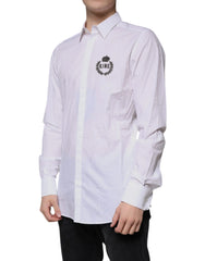 Dolce & Gabbana White Cotton Logo Formal Men GOLD Dress Shirt - Shirts