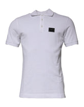 Dolce & Gabbana White Cotton Logo Plaque Collared Polo T-shirt - IT50 | L - Polos