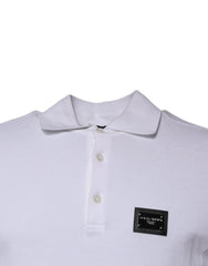 Dolce & Gabbana White Cotton Logo Plaque Collared Polo T-shirt - IT50 | L - Polos