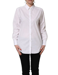 Dolce & Gabbana White Cotton Long Sleeve Button-Up Shirt Top