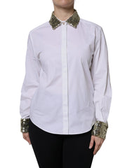 Dolce & Gabbana White Cotton Long Sleeves Sequin Shirt Top - Shirts
