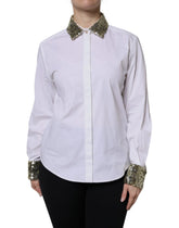 Dolce & Gabbana White Cotton Long Sleeves Sequin Shirt Top - Shirts