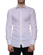 Dolce & Gabbana White Cotton Men Dress GOLD Formal Shirt - IT38 | XS - Shirts
