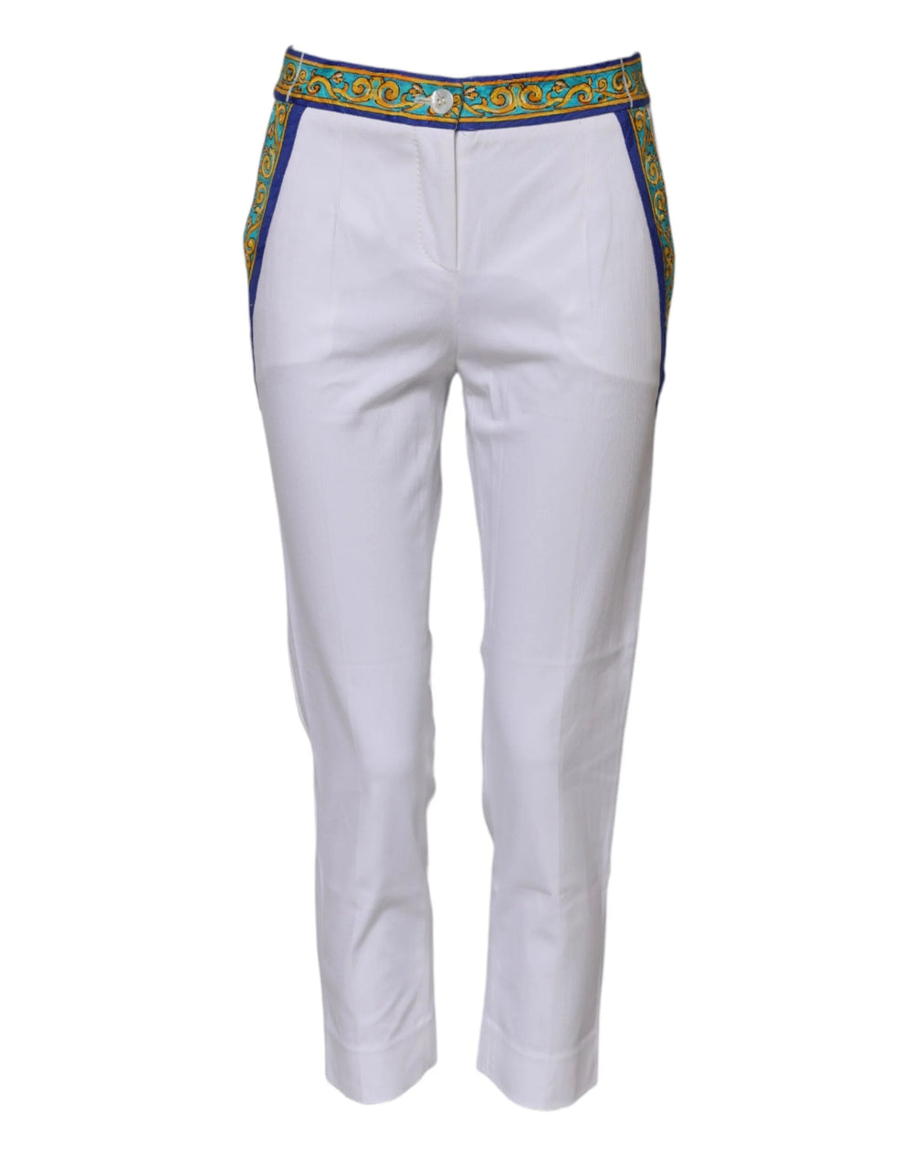 Dolce & Gabbana White Cotton Mid Waist Tapered Trouser Pants - IT36|XXS - Trousers