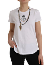 Dolce & Gabbana White Cotton Necklace Short Sleeves T-shirt - IT38 | XS - T-Shirts
