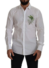 Dolce & Gabbana White Cotton Peacock Feather Formal GOLD Shirt - IT41 | L - Shirts