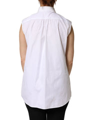 Dolce & Gabbana White Cotton Pleated Sleeveless Button Down Top - IT44 | L