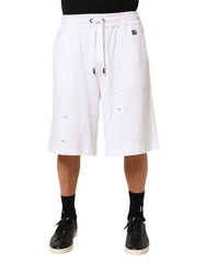 Dolce & Gabbana White Cotton Ripped Bermuda Sweatpants Shorts - Bermudas