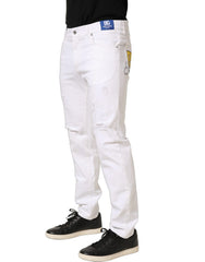Dolce & Gabbana White Cotton Ripped Slim Fit Men Denim Jeans - IT50 | L