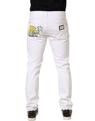 Dolce & Gabbana White Cotton Ripped Slim Fit Men Denim Jeans - IT50 | L