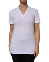 Dolce & Gabbana White Cotton Short Sleeves V-Neck Top T-shirt - IT40|S - T-Shirts