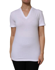 Dolce & Gabbana White Cotton Short Sleeves V-Neck Top T-shirt - IT40|S - T-Shirts