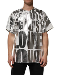 Dolce & Gabbana White Cotton Silver Metallic Slogan Print T-shirt - M - T-Shirts
