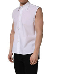 Dolce & Gabbana White Cotton Sleeveless Formal Dress Shirt - IT37 | XS