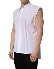 Dolce & Gabbana White Cotton Sleeveless Formal Dress Shirt - IT41 | L