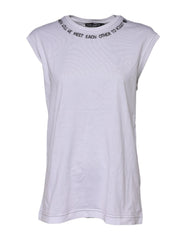 Dolce & Gabbana White Cotton Sleeveless Printed Tank T-shirt - IT36|XXS - Tank Tops