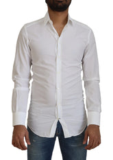Dolce & Gabbana White Cotton Slim Fit Formal Dress GOLD Shirt - IT37 | XS - Shirts
