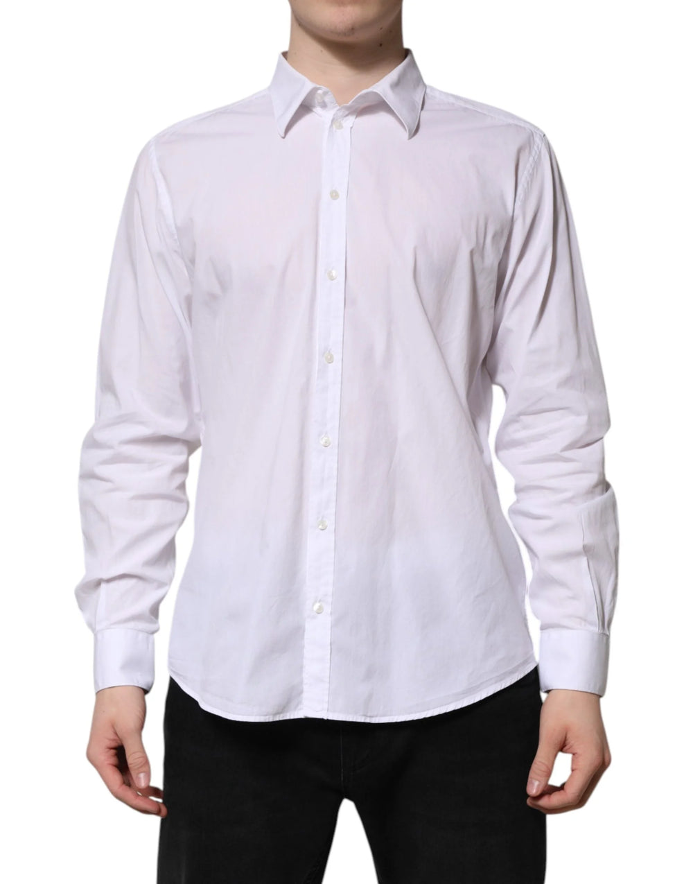 Dolce & Gabbana White Cotton STAFF Long Sleeves Forma Shirt - Shirts