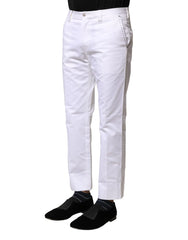 Dolce & Gabbana White Cotton Straight Logo Men Pants - IT46 | S - Trousers