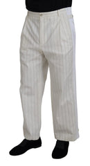 Dolce & Gabbana White Cotton Striped Formal Pants - Trousers