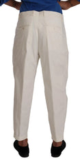 Dolce & Gabbana White Cotton Tapered Men Trouser Dress Pants - IT50 | L - Trousers