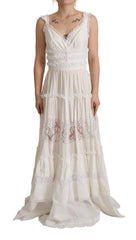 Dolce & Gabbana White Cotton Tiered Long Maxi A-line Dress - IT40|S - Dresses