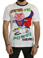 Dolce & Gabbana White Cotton Top Super Power Pig T-shirt - T-Shirts