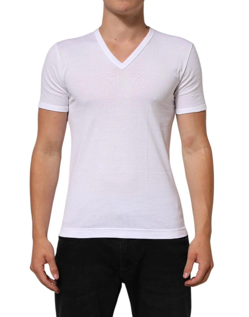 Dolce & Gabbana White Cotton V-Neck Short Sleeves T-shirt - IT58 | 3XL