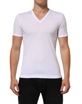Dolce & Gabbana White Cotton V-Neck Short Sleeves T-shirt - IT58 | 3XL